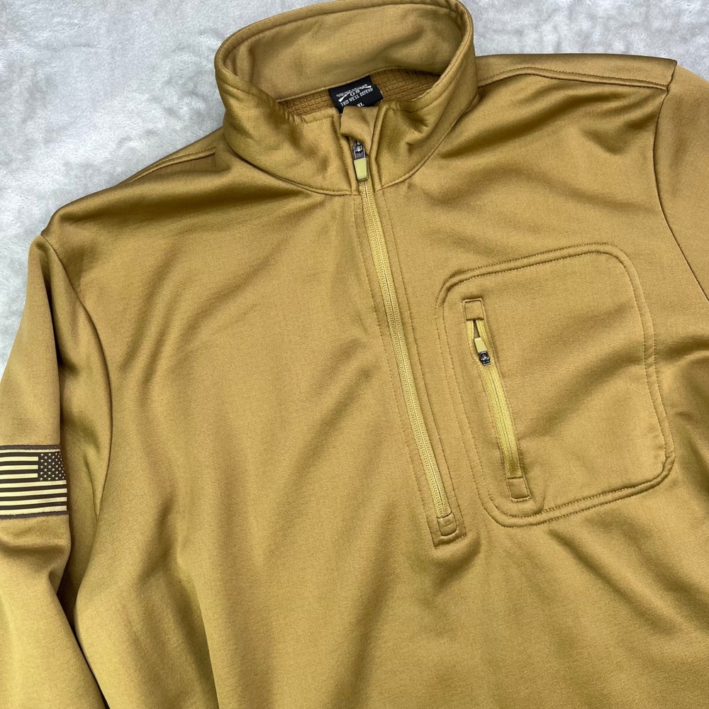 Grunt Style 1/4 Zip Pullover Mens XL Tan Solid Grid Fleece Tactical Pocket
